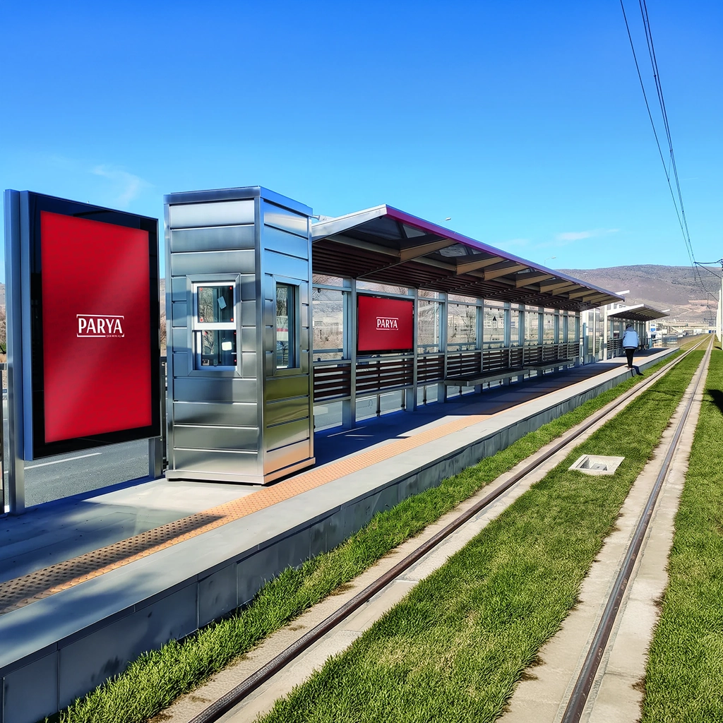 Chrome Single-Sided Tram Shelter — product photograph