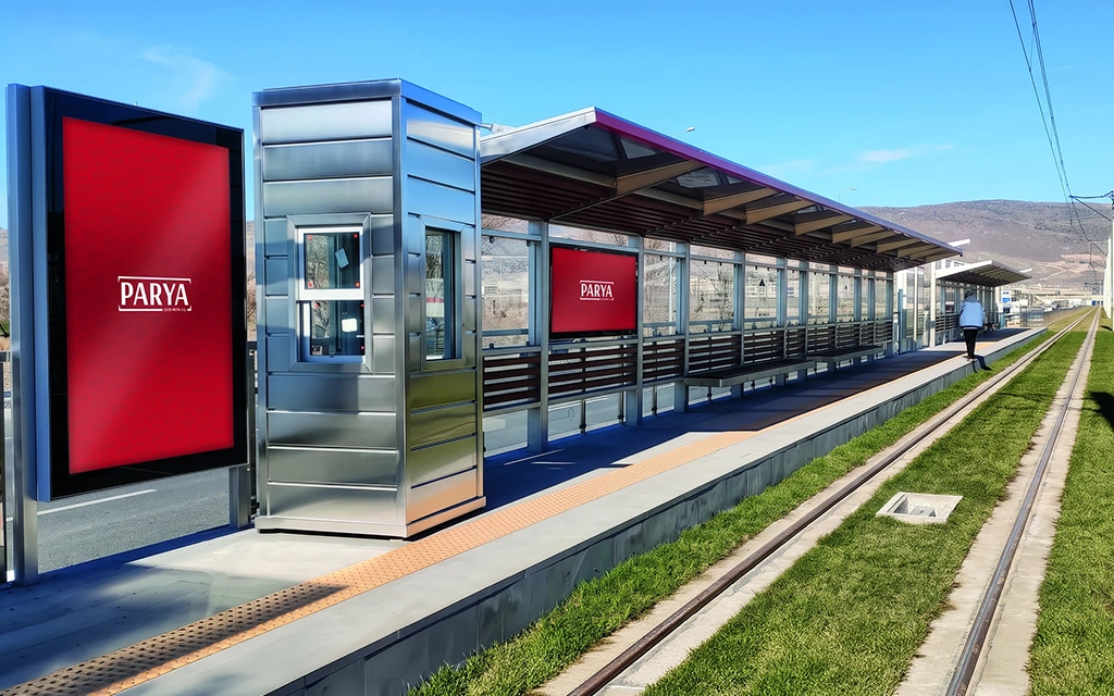 Chrome Single-Sided Tram Shelter — product photograph