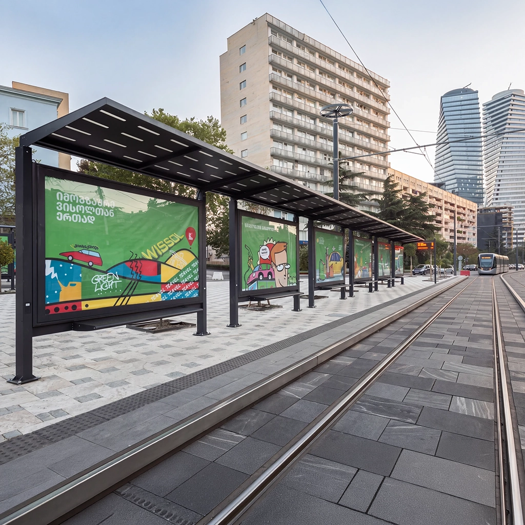 Steel Single-Sided Tram Shelter — product photograph