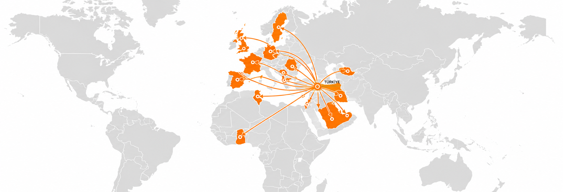Illustrative map of Parya Metal export connections from Türkiye to international markets